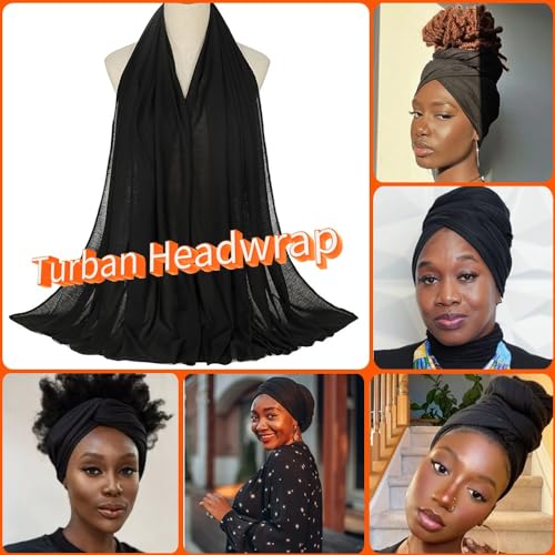 Nonbongoy Head Wraps for Black Women Stretch Headwraps Large Hair Wraps Hijab Scarves for Muslim Head Scarf Turban Headbands - color: 1-black Headwrap