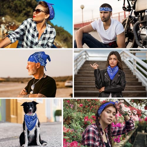 PLULON Bandanas for Men Women 4/12/24/30 Pack, Paisley Pattern Bandana Bulk Headbands Handkerchief Face Mask 100% Polyester - color: Blue