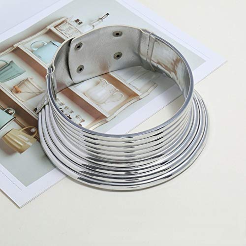 African Choker Collars Necklace,Snap Egypt Punk Gothic Chunky Leather Bib Statement Necklaces for Women and Girls - color: Silver Set