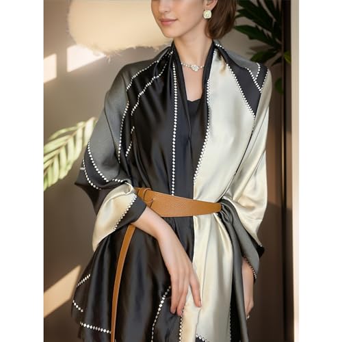 vimate 100% Large Silk Feeling Scarf-Women's Fashion Long Mulberry Silk Satin Neck Scarf Sunscreen Shawl Wrap Headscarf - color: Style 07