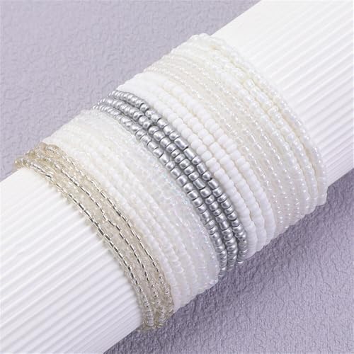 Fuqimanman2020 18Pcs Boho Stackable Beaded Bracelets for Women Colorful Handmade Multilayered Rice Beads Anklets Set Summer Beach Bohemian Jewelry Gift - color: Style 2 White