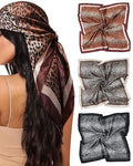 Mesovor 35” Square Head Scarf for Women, 3 Pack Like Silk Satin Headscarf Hair Neck Scarf Top Bandanas for Sleeping - color: Small Leopard(gray/Coffee/Camel)