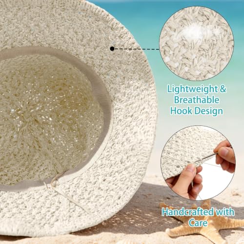 Sun Hat for Women Beach Hat Straw Bucket Hat Summer UV Protection, Packable Breathable Crochet Style - color: 1pack-milk White