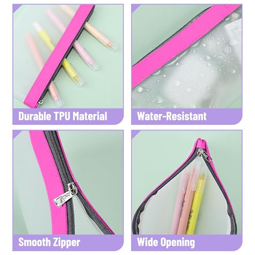 Mr. Pen- Clear Pencil Pouch, 8.50"x4.25", 6 Pack, Durable TPU Material | Medium Water-Resistant Pencil Bags with Smooth Zipper, Multipurpose Clear Pouch for Stationery, School, Office - color: Pink Shades, size: 6 Pack, Medium