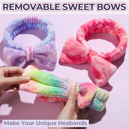LEOBRO Makeup Headband, Spa Headbands, Skincare Headbands for Women, Headband for Washing Face, with Hair Band, Hair Scrunchies, Gifts for Teens, Girls, Women (Rainbow/Hot Pink/Violet) - color: Rainbow, Hot Pink, Violet
