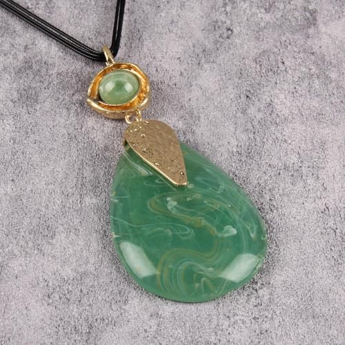 Leather Necklace for Women Large Pendant Hippie Choker Necklace Vintage Sweater Necklace Chunky Boho Necklaces for Women - style: Bohemian Pendant Necklace