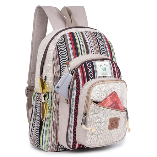 Natural Handmade Large Multi Pocket Hemp Nepal Backpack - size: Large