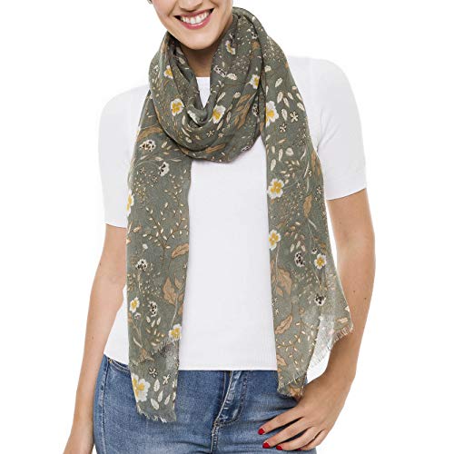 MELIFLUOS DESIGNED IN SPAIN Scarf for Women Lightweight Floral Flower Scarves for Summer Fall Shawl Wrap - color: Barcelona Collection 7 - Gray Floral