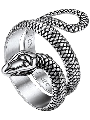 Stainless Steel/18K Gold Plated/Black Snake Ring for Men Women Size 7-12 Serpent Reptile Rings Punk Gothic Jewelry(with Gift Box) - color: 04-Steel-Personalized