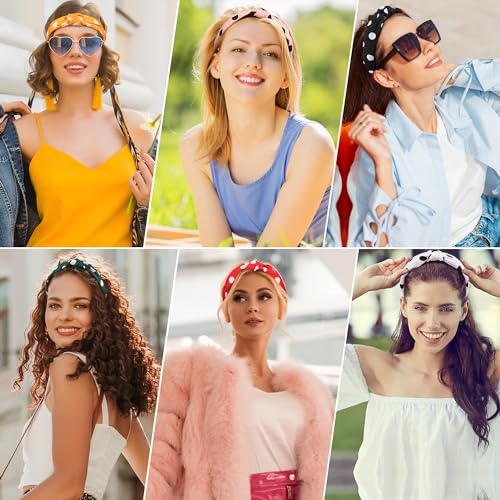 DiyJibb Headbands for Women Girls - 6PCS Stylish Top Knotted Headbands - Knotted Headband for Women - Head Bands Wide Hairband Hair Accessories - color: Dot-01