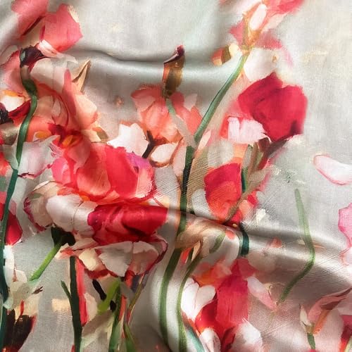 FONYVE 100% Mulberry Silk Scarfs for Women-Lightweight Square Satin Head Scarf-Small Silk Hair Scarf for Sleeping 21"x21" - color: 18 Red Flower