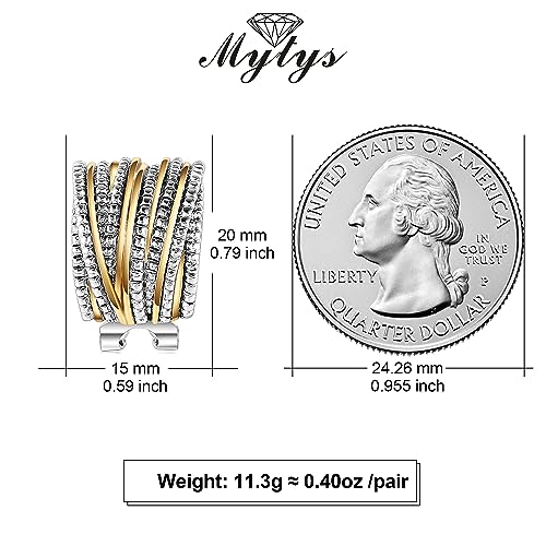 Mytys Two Tone Earrings for Women Gold and Silver Crossover Half Hoop Statement Earring Designer Stud Earrings - color: Gold & Silver