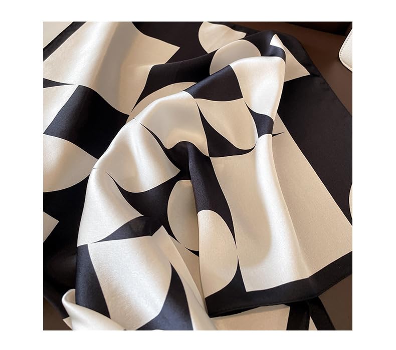FEIBOON Mulberry Silk Scarfs Neck Scarf 21" Small Square Scarfs hair scarf bandana Neckerchief Headscarf for Women - color: Black and White Geometric