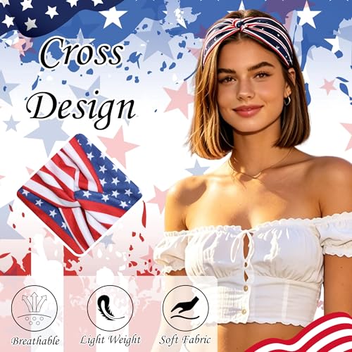 3Pcs 4th of July Headbands for Women USA Flag Star Hair Bands Accessories Elastic Non-Slip Hair Bandana Headbands Yoga Sport Workout Hair Scarf Accessories for Girls - color: Red+White+Blue+STAR