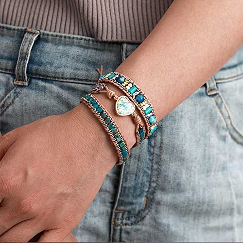 Women Wrap Bracelet Boho Natural Jasper Crystal Stone Beads Strand Bracelets - color: Purple