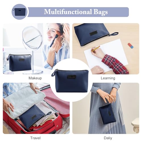 MAANGE Cosmetic Bags for Women Small Makeup Bag for Purse Pu Leather Makeup Pouch Travel Makeup Bag with Zipper Make Up Bag for Travelling - color: Dark Blue