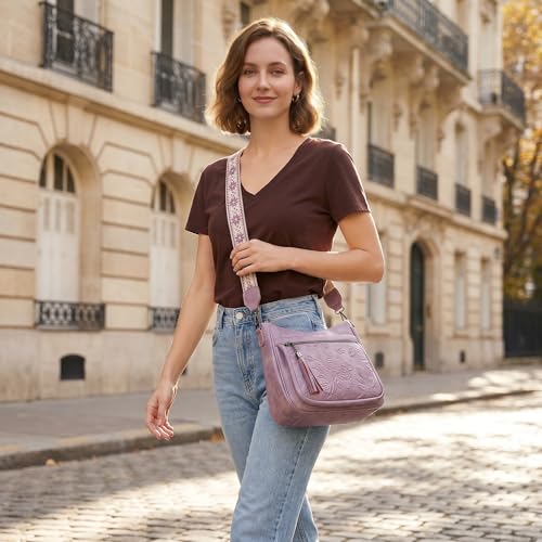 Crossbody Bags for Women, Vegan Leather Medium Crossbody Purse, Spacious Daily Travel Shoulder Bag with Boho Strap - color: Purple