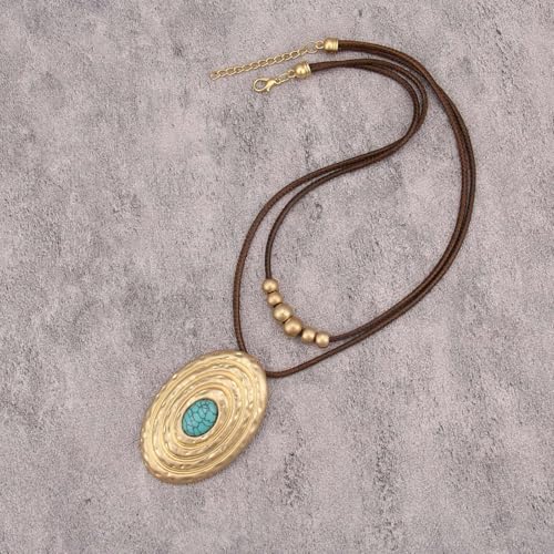 Boho Necklaces for Women Chunky Circle Necklace Layered Boho Circle Leather Choker Necklace Long Vintage Necklaces Bohemian Jewlery Gifts - style: Boho Choker Necklace