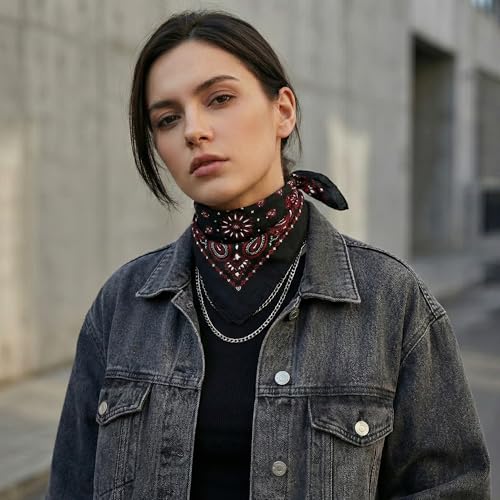 The Peacock Crew Premium Soft Cotton Bandanas Pack for Men and Women Paisley 22 x 22 inches - color: Pack of 10 Black Gothic