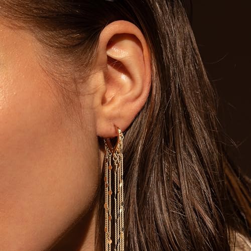 Robaice Gold Long Prom Earrings for Women, 14K Gold Plated Pearl Dangle Drop and Chain Tassel Threader Earrings Dangling，Rhinestone Zirconia Hypoallergenic Bride Party Prom Gold jewelry，Women Gifts - style: B-dangle tassel chains, gold