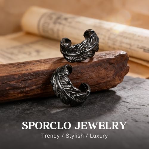 Gothic Ear Cuffs Helix Cartilage Clip on Goth Ear Cuff Stainless Steel Hypoallergenic Earrings for Women Men Non Piercing Gold & Silver Fake Earring Lightweight Punk Jewelry Gift - color: L3-Black Leaf Design