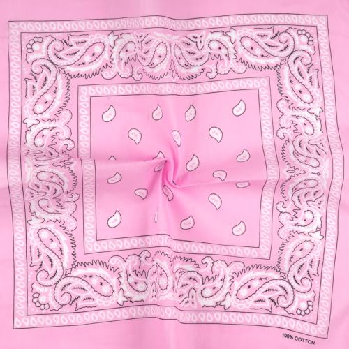 6 Pack Pure Cotton Bandana, Multi-Purpose Square Handkerchief, Face Mask headband for Men and Women - color: Pink