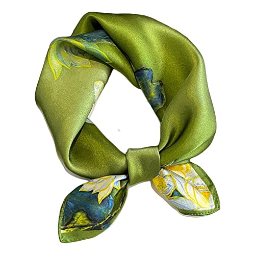 Aufeel Women's 100% Pure Mulberry Silk Small Square Scarf - Neckerchief Women - Silk Headscarf - 21" x 21" - color: Olive