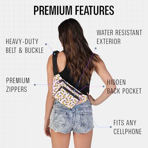 Fanny Pack Belt bag - Crossbody Waist Bag for Men or Women - Hands-Free, Waterproof Large Bumbag for Hiking, Running, and Travel (Pineapple) - color: Pineapple v2
