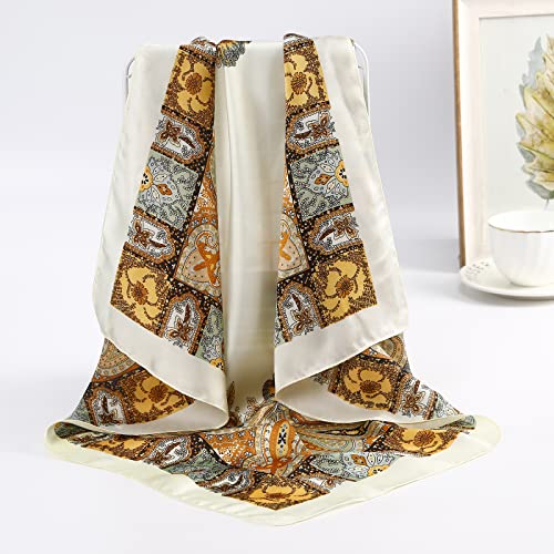 AWAYTR 27.5” Silk Satin Square Head Scarf - 4PCS Satin Head Scarves for Women Hair Kerchief Bandanas Sleeping Head Wraps - color: (Red+black+camel+beige)