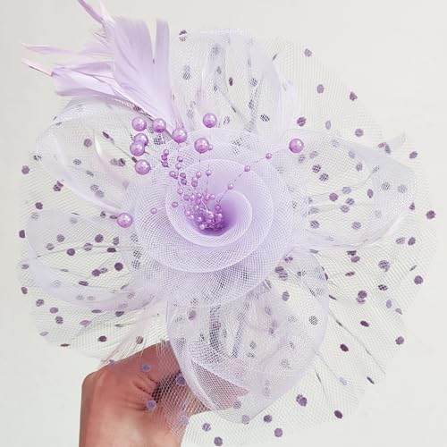 Fascinators Hat Pearl Earrings Necklace Bracelets Gloves 1920s Headband Hair Clips Women Flower Mesh Feather Headpiece Headwear Halloween Carnival Cocktail Wedding Tea Party Accessories Purple - color: Light Purple