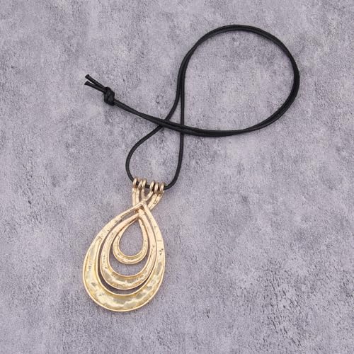 Bohemian Women's Leather Long Pendant Necklace Sweater necklace Adjustable Retro Woven Handmade Jewelry - color: Gold eight Characters