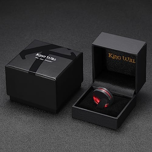 King Will Mens Tungsten Rings for Men Two Tone Grooved Mens Wedding Band Cool - color: Red & Black 8mm