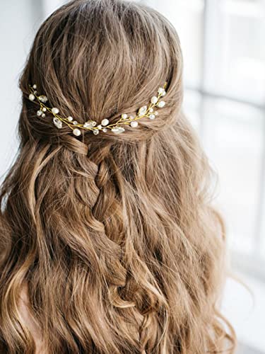 Jakawin Bride Pearl Wedding Hair Vine Rhinestone Hair Piece Crystal Bridal Hair Accessories for Women HV192 (3 Gold) - color: 3 Gold