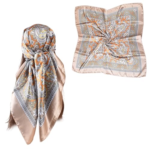 35 Inches Silk Head Scarf-Satin Hair Scarves Silk Bandana Scarf Headscarf for Women's Fashion Scarves - color: Paisley-camel
