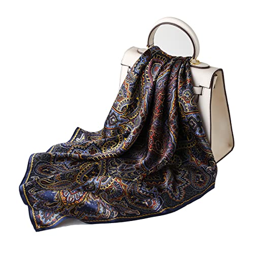 STARWHISPER 100% Pure Mulberry Silk Square Scarf-27''x27 Lightweight Hair Scarves Headscarf Night Sleeping with Gift Packed - color: Paisley Purple