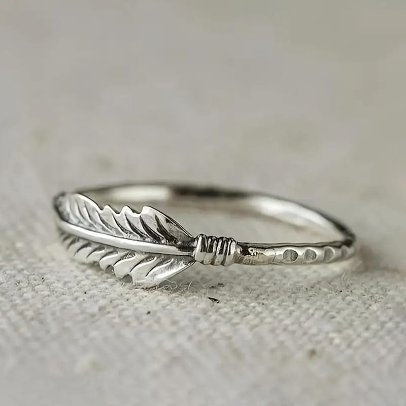 Vintage Oxidized 925 Silver Leaf Braided Twisted Wrap Thumb Ring Feather Leaf Simple Dainty Boho Sterling Silver Midi Ring Sizes 9# - size: 9#