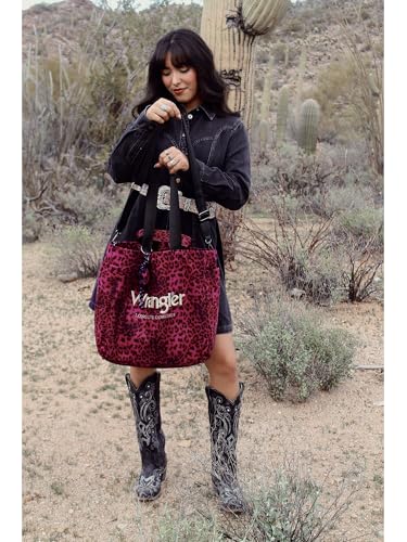 Montana West Wrangler Large Tote Bag for Women Designer Leopard Print Purse for Travel Work Gym - color: Violet