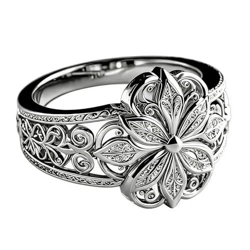 925 Sterling Silver Floral Filigree Ring for Women 14K Gold/Silver Plated,Vintage Classic Flower Statement Ring Jewelry Gifts for Her,Dainty Promise Ring for Anniversary Wedding Engagement Daily Size:6-10 - color: Silver