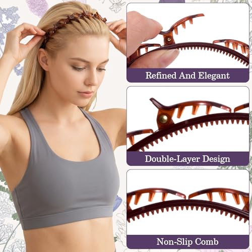 2 Pcs Headband Each with Clips, 90s Butterfly Hair Clips Headband for Women with Teeth, Braided Weave Bangs Clip Non-Slip Hair Bands Accessories for DIY styling Decoration- Black, Dark Brown - color: 1 pcs Black, 1 pcs Dark Brown
