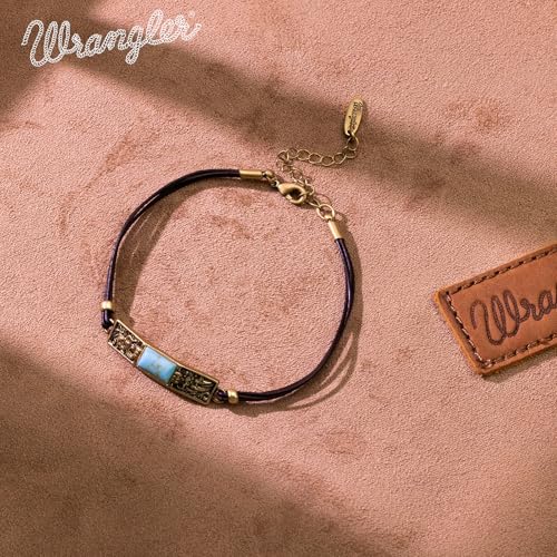 Montana West x Wrangler Faux Leather Wrap Bracelets for Women Western Country Bohemian Cowgirl Turquoise Dainty Jewelry - color: Gold-Turquoise