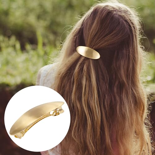 HINZIC 3inch Oval Hair Barrette Metal Large Hair Clip Vintage Gold French Wedding Prom Formal Hair Accessories for Women Long Thick Hair - color: Gold
