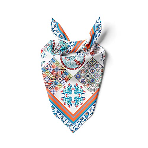dscarf Womens Neck Scarf 21"x21" Small Square | Headband Scarf Ethnic Bandana Head Scarf Flowering Breathable Lightweight - color: Blue Design 2