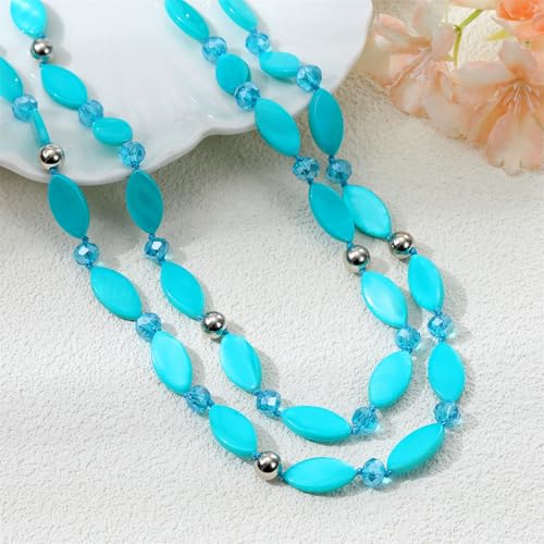 Long 48" Beaded Necklace for Women Boho Knot Strand Chunky Shell Crystal Beads Fashion Costume Jewelry for Gifts - color: Turquoise