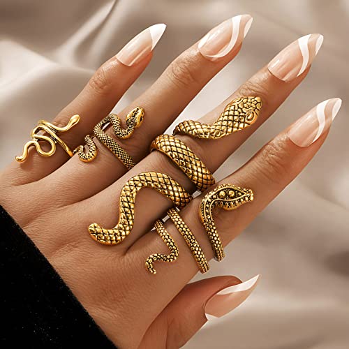4PC Antique Gold Snake Octopus Rings, Simple Stacking Ring, Boho Knuckle Ring Set, Stackable Midi Cuff Rings, Vintage Joint Finger Rings for Women Men