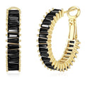 Trendy 14K Gold Plated Hoop Earrings for Women, Chunky Gold/Silver Earrings for Women Cubic Zirconia Baguette Hoop Earrings Heart Hoops Lightweight Hypoallergenic Jewelry,25mm/35mm/40mm/50mm - color: 01 Gold Black CZ Hoops 25mm