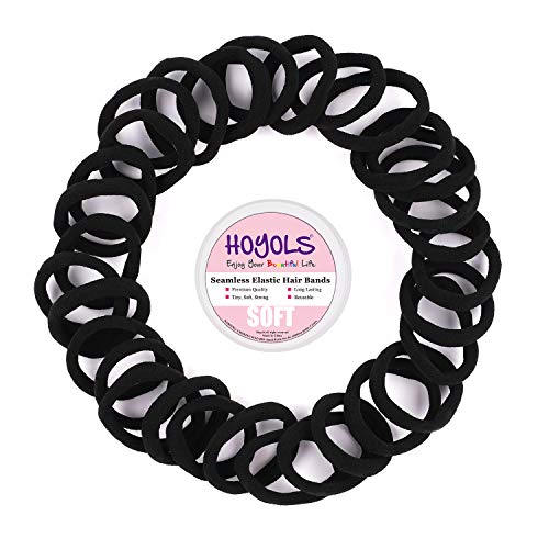HOYOLS Seamless Hair Ties, Soft Cloth Fabric Black Bands, Large Ponytail Holder for Scrunchies Headbands Accessories for Women Girl 100 Pcs 1.6 Inch - color: Black