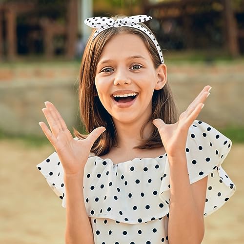 Jaciya Bow Bandana Headbands for Women Non Slip Fashion Knotted Thin Headband with Bow Red Polka Dot Headband Girls Bunny Ears Hairbands - color: polka dot series
