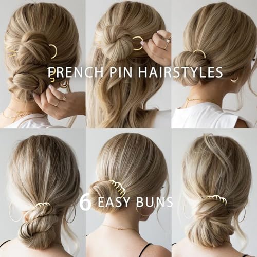 11 Pieces Hair Side Combs Metal Hair Fork Clip French Twist Comb Updo Hair Stick, U-Shape Teeth Styling Tools Messy Bun Maker Vintage Hairstyle Pins Accessories for Women and Girls (Gold) - color: Gold