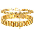 MPRAINBOW 2pcs 18K Gold Plated Chain Link Bracelet, Stainless Steel Crystal Friendship Bracelets Bangle,Watch Band Chains Wristband Jewelry with Adjust Tool - color: Gold-set A