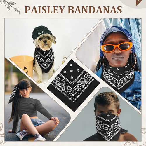 12 Pack Bandanas Unisex Paisley Cowboy Bandanas Bulk Multi Purpose Headband Scarf for Men Women Costume - color: Black, style: Classic